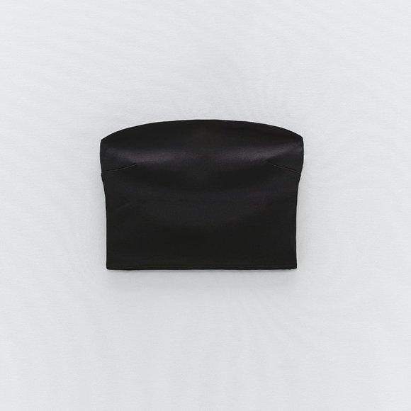 NWT - Zara Black Satin Bandeau Top - Picture 2 of 7